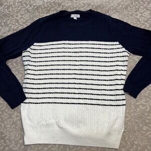 Kim Rogers Crew Neck Sweater Navy White Cotton